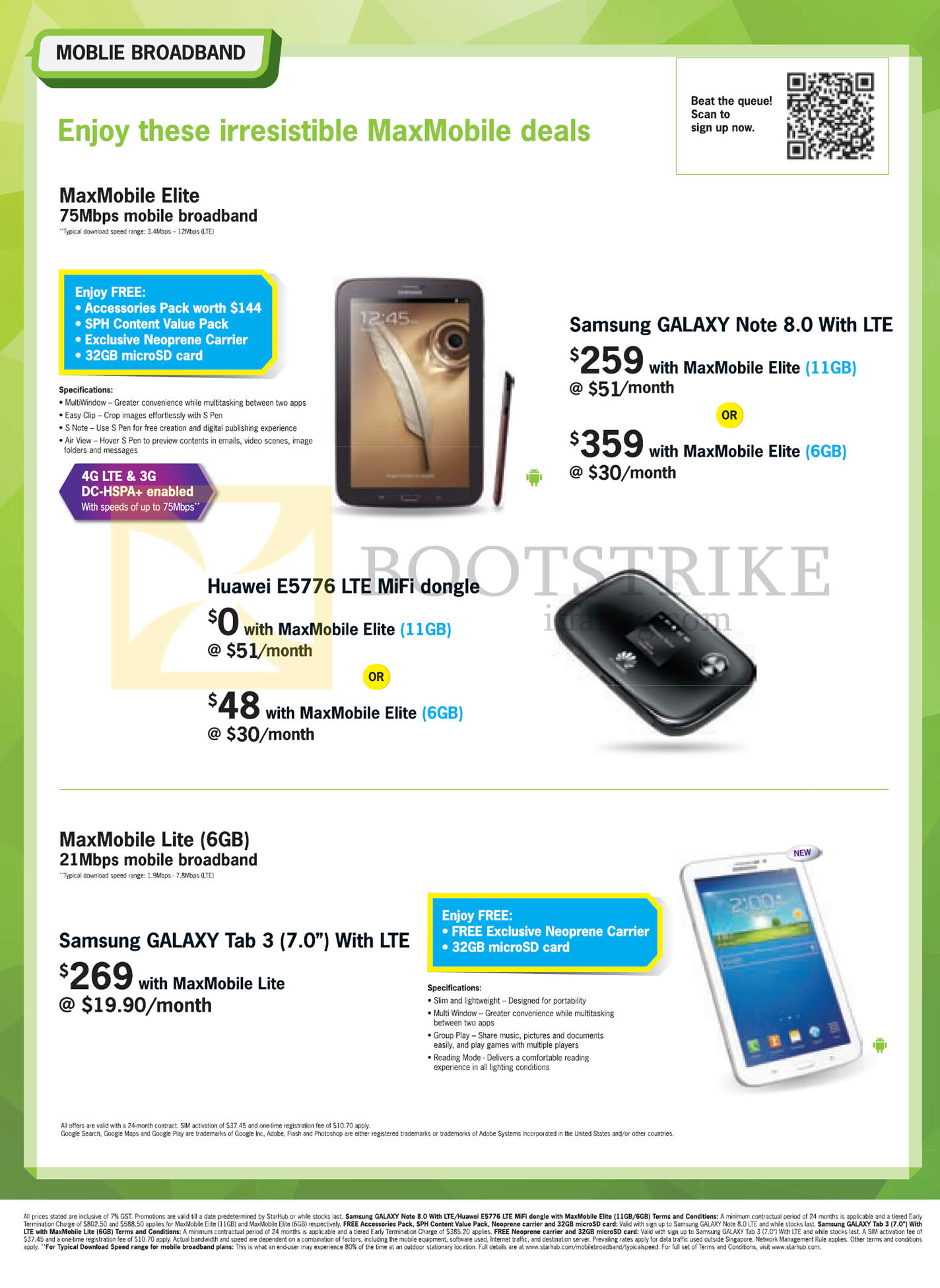 COMEX 2013 price list image brochure of Starhub Mobile Broadband MaxMobile Samsung Galaxy Note 8.0 LTE, Tab 3 7.0, Huawei E5776