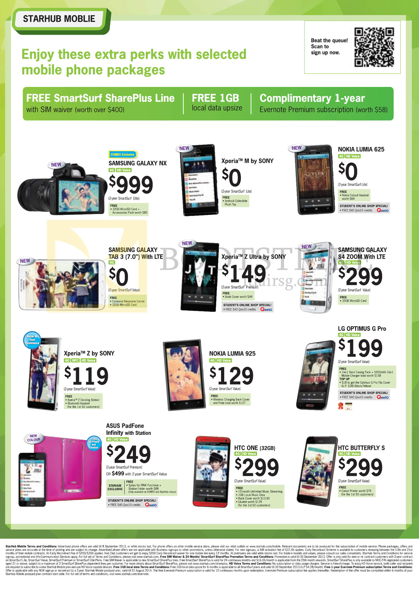 COMEX 2013 price list image brochure of Starhub Mobile Samsung Galaxy NX, Tab 3 7.0, S4 Zoom, Sony Xperia M, Xperia Z, Nokia Lumia 625, 925, LG Optimus G Pro, ASUS PadFone Infinity, HTC One, Buttefly S