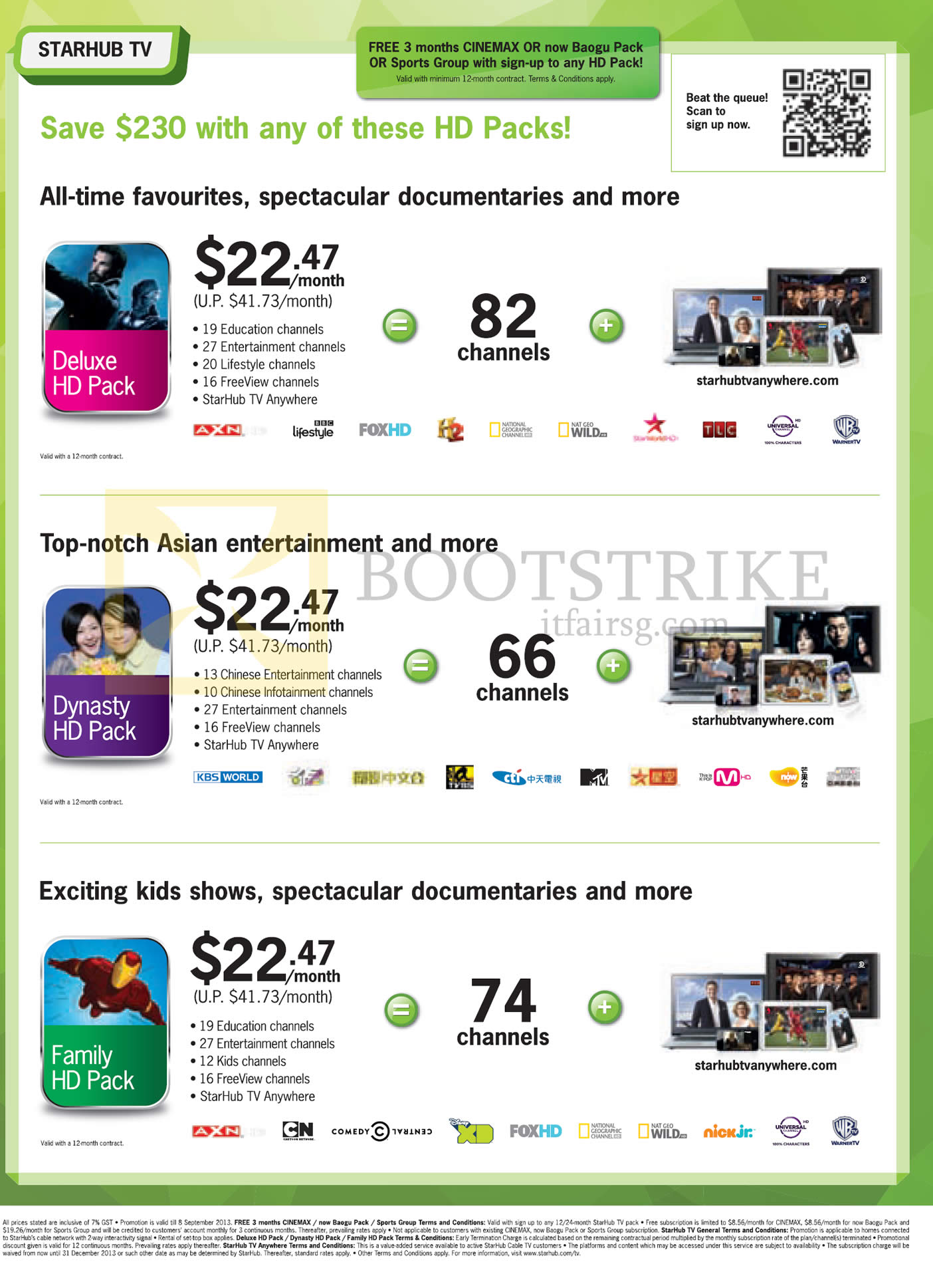 COMEX 2013 price list image brochure of Starhub TV Cable Deluxe HD Pack, Dynasty HD Pack, Family HD Pack