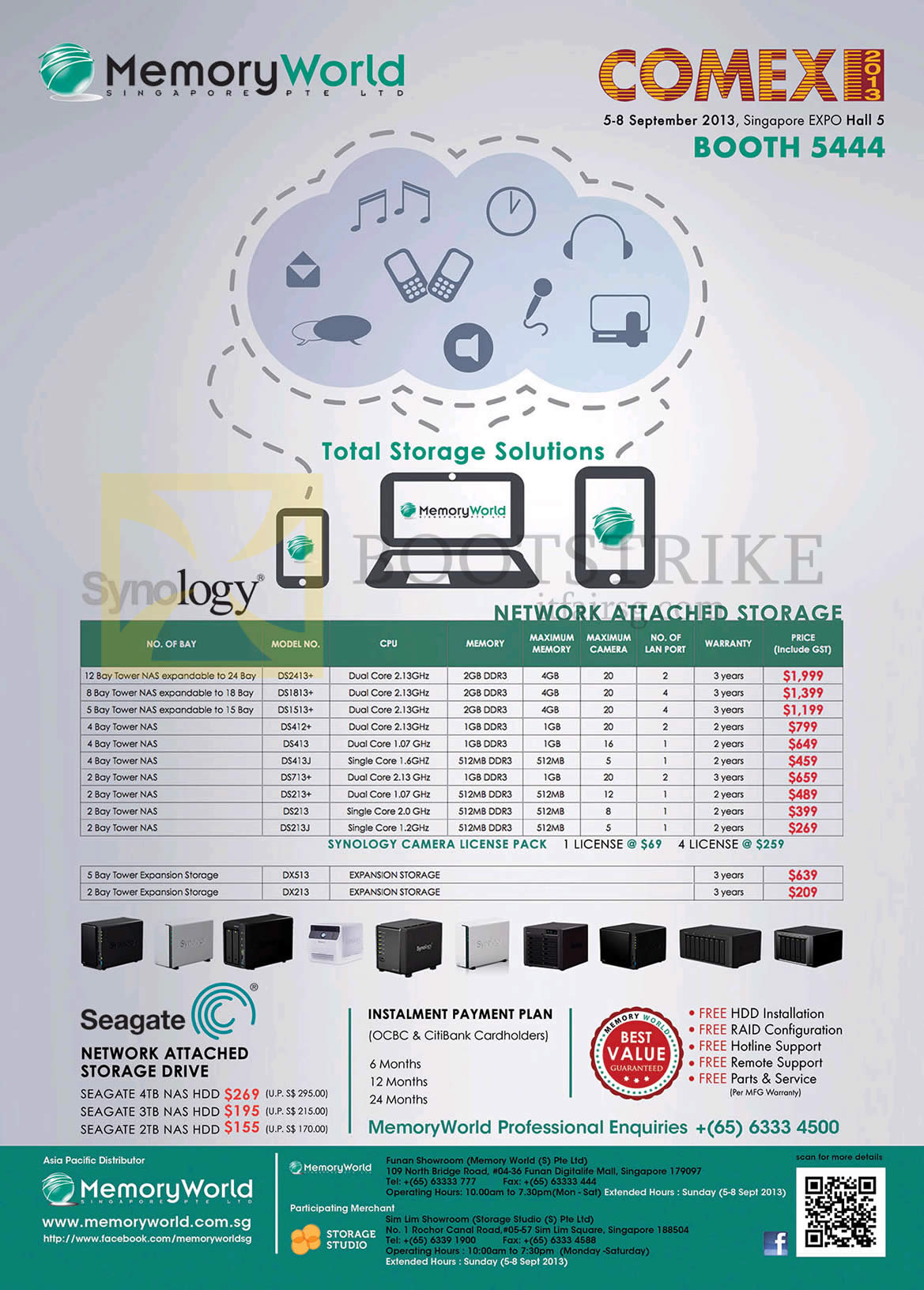 COMEX 2013 price list image brochure of Synology Memory World NAS DS2413, DS1813, DS1513, DS412, DS413, DS713, DS213, DS513, DX213