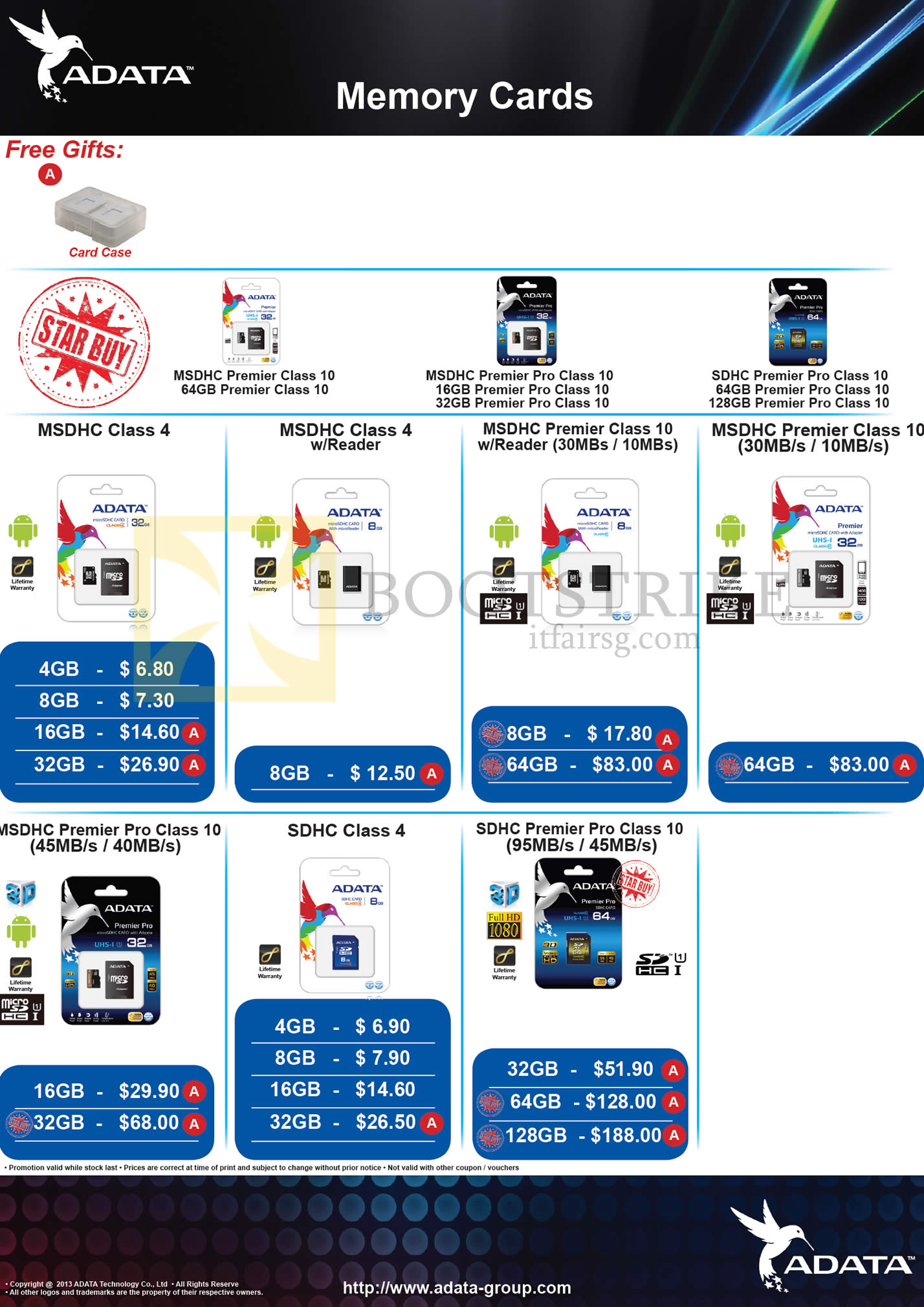 COMEX 2013 price list image brochure of The Perpetuity Adata Flash Memory MSDHC, SDHC