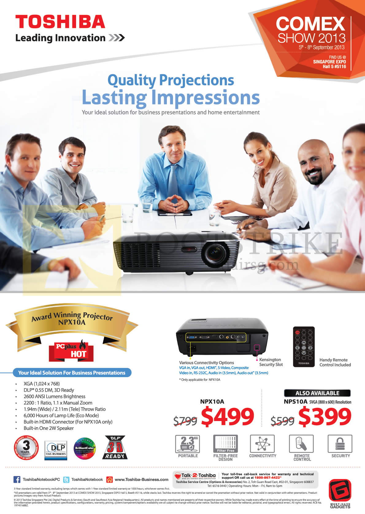 COMEX 2013 price list image brochure of Toshiba Projectors NPX10A, NPS10A