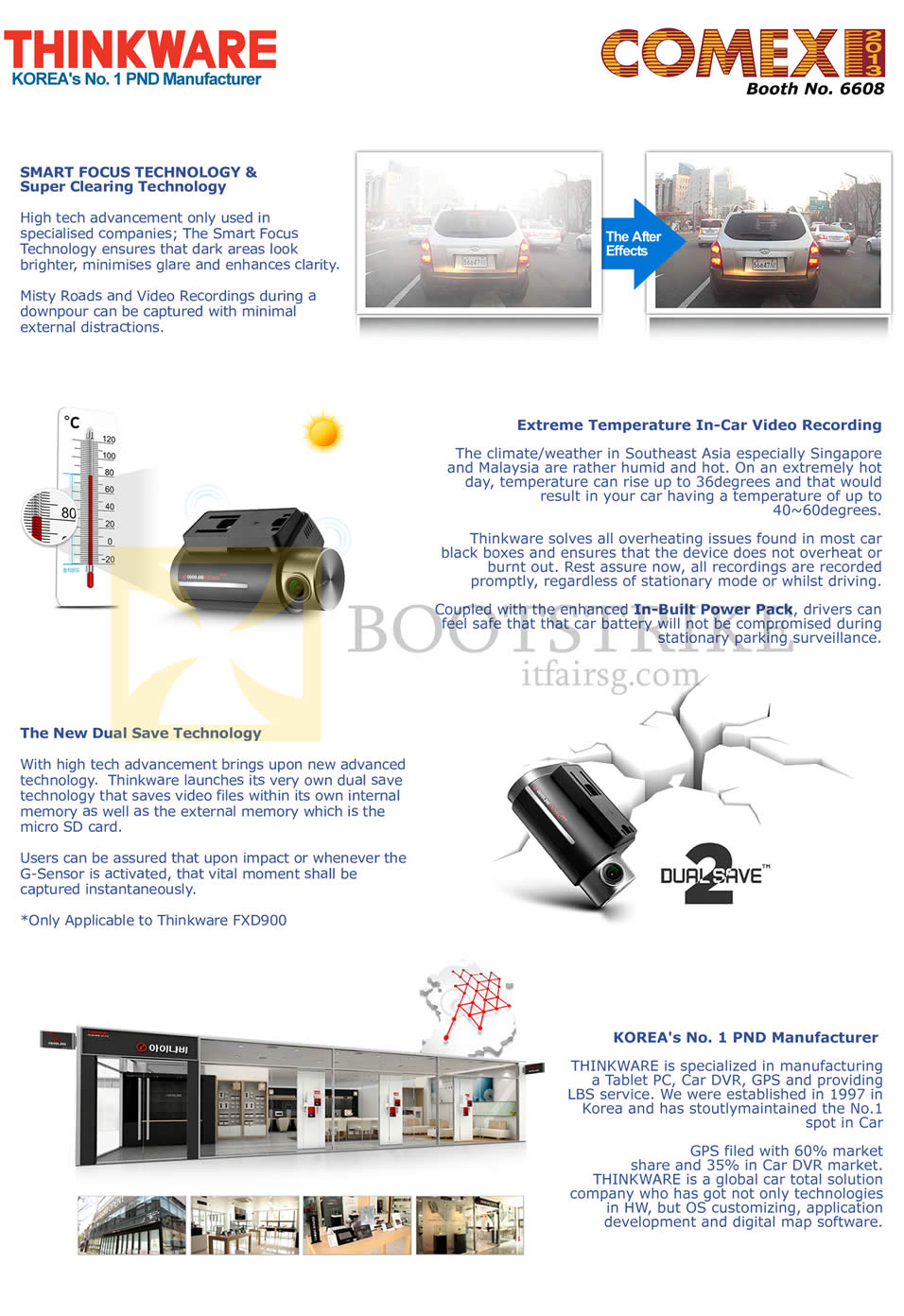 COMEX 2013 price list image brochure of ZMC Automotive Thinkware Car Video Recorder Features, Smart Focus, Extreme Temperature, Dual Save