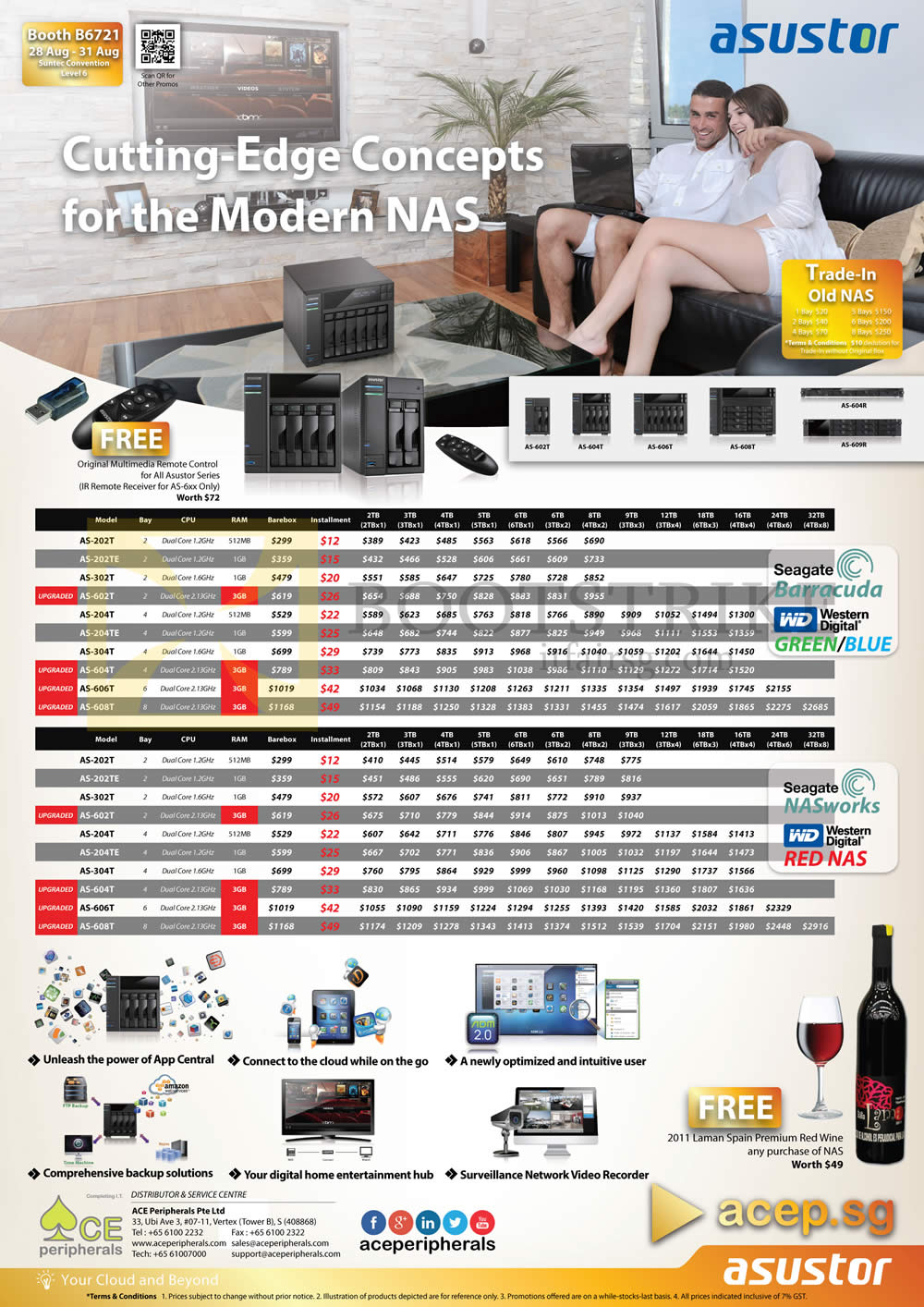 COMEX 2014 price list image brochure of ACE Peripherals NAS Asustor Trade-in AS 202T, AS 202TE, AS 204T, AS 204TE, AS 302T, AS 304T, AS 602T, AS 604T, AS 606T, AS 608T, AS 604RS, AS 609RS