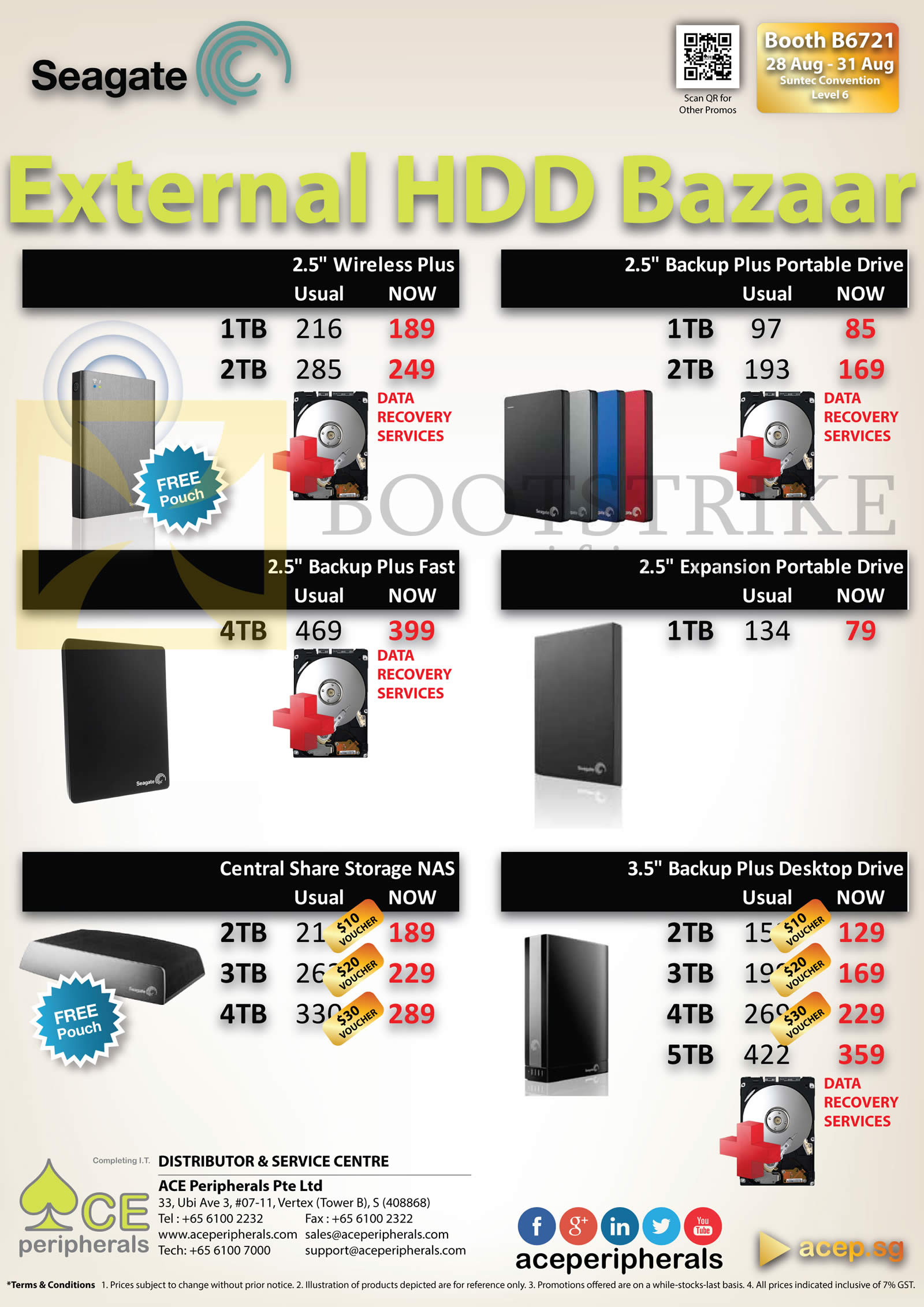 COMEX 2014 price list image brochure of ACE Peripherals Seagate External Storage Backup Plus Fast, Portable Expansion, NAS Central Share Storage 1TB, 2TB, 3TB, 4TB