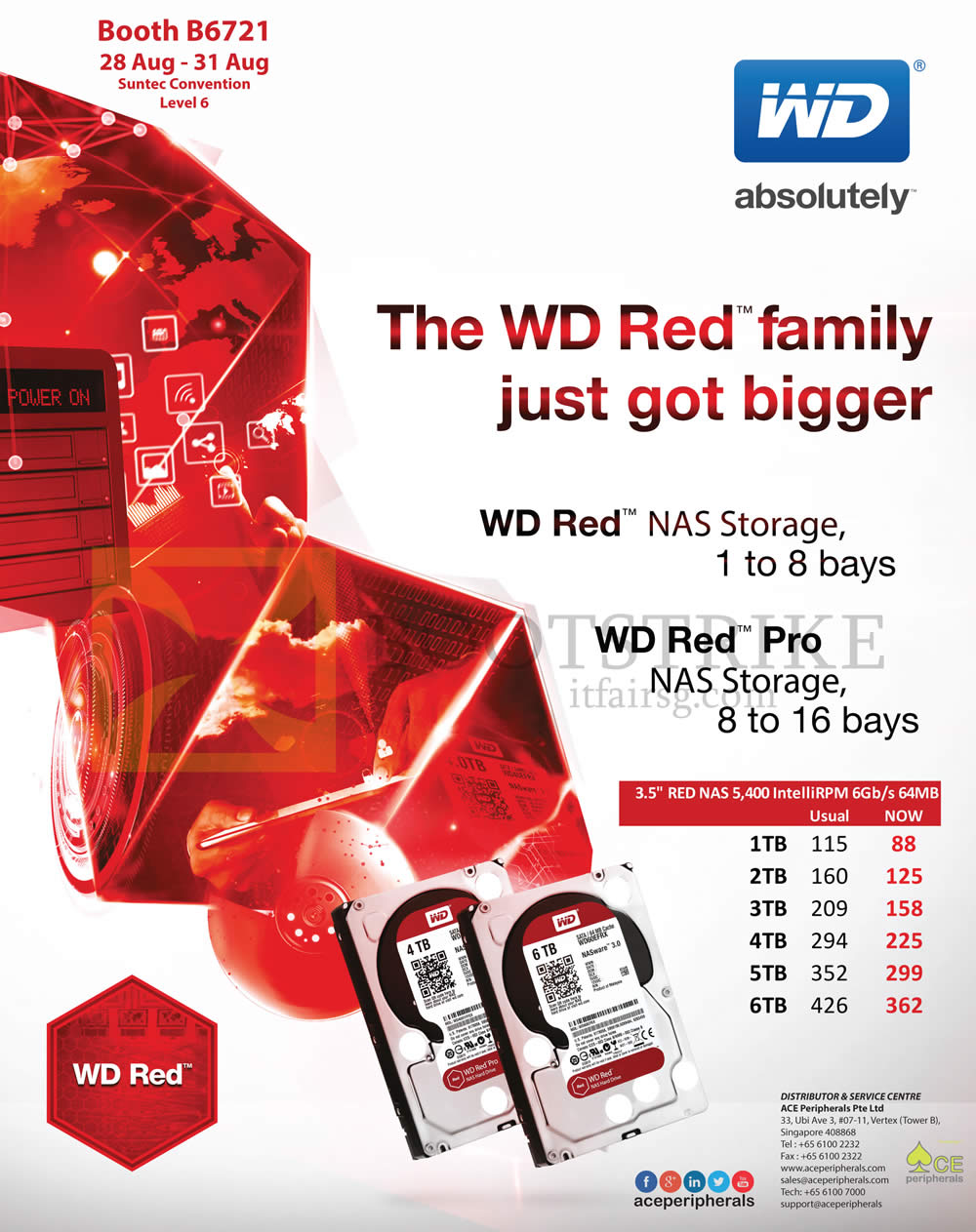 COMEX 2014 price list image brochure of ACE Peripherals Western Digital Red Pro Hard Disk 1TB 2TB 3TB 4TB 5TB 6TB