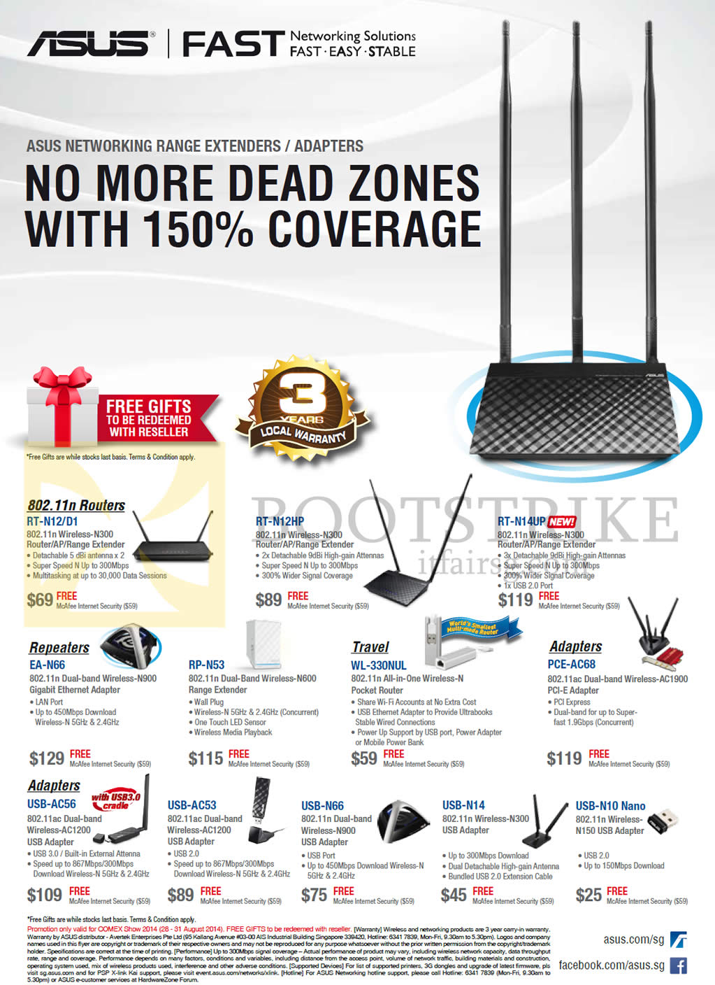 COMEX 2014 price list image brochure of ASUS Networking Routers, Repeaters, Adapters, RT-N12HP, N14UP, EA-N66, RP-N53, PCE-AC68, USB-AC56, USB-AC53, USB-N66, USB-N14, USB-N10 Nano