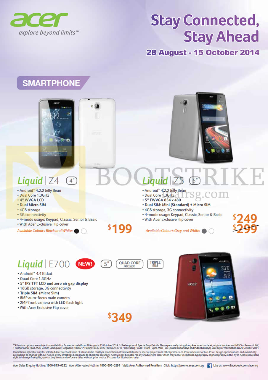 COMEX 2014 price list image brochure of Acer Smartphones Liquid Z4, Liquid Z5, Liquid E700