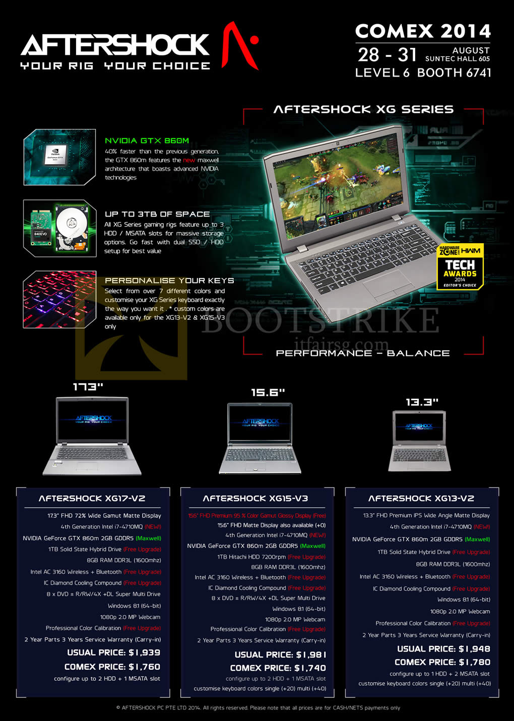 COMEX 2014 price list image brochure of Aftershock Notebooks XG17-V2, XG15-V3, XG13-V2