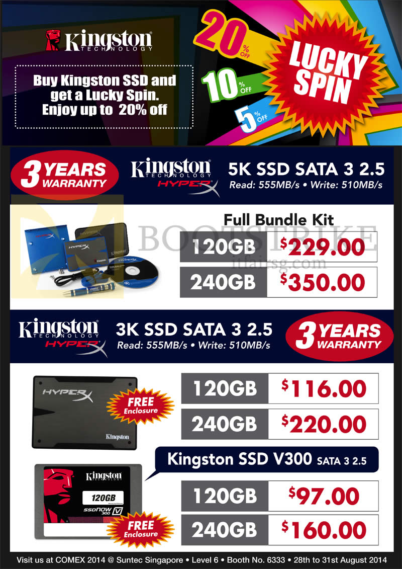 COMEX 2014 price list image brochure of Convergent Kingston 5K SSD Sata 3, V300, 3K, 120GB 240GB