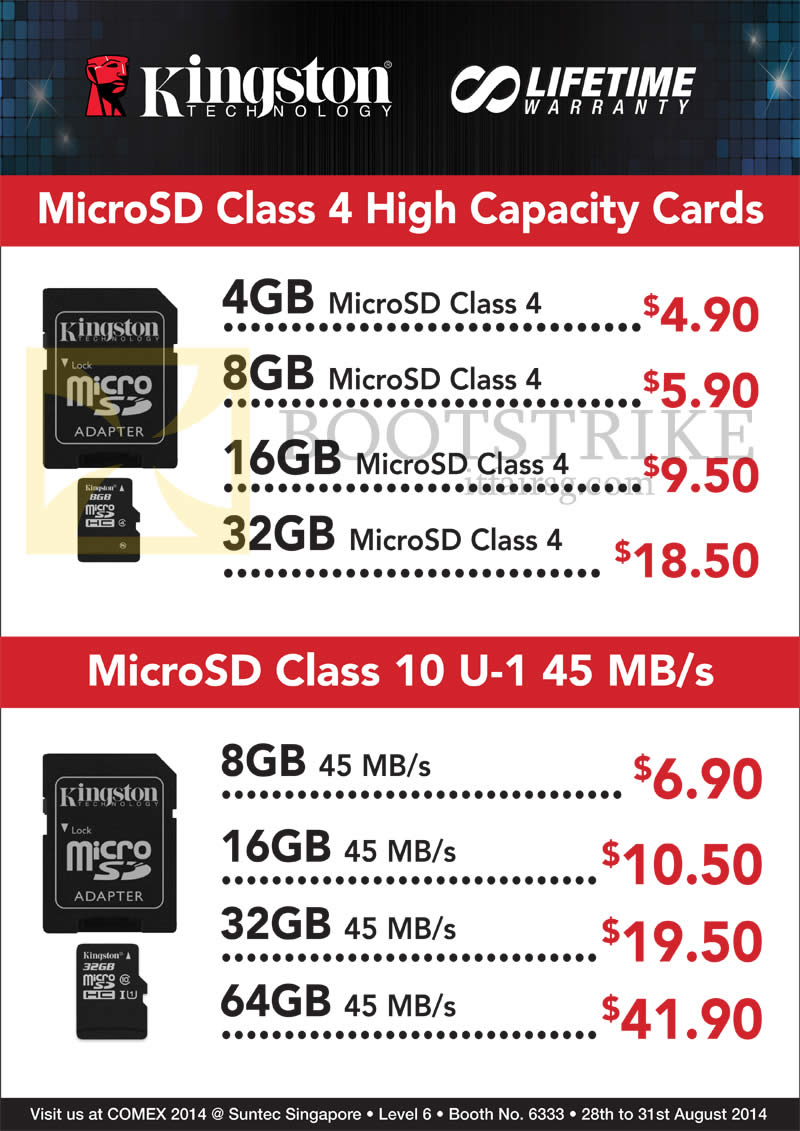 COMEX 2014 price list image brochure of Convergent Kingston MicroSD Class 4, Class 10