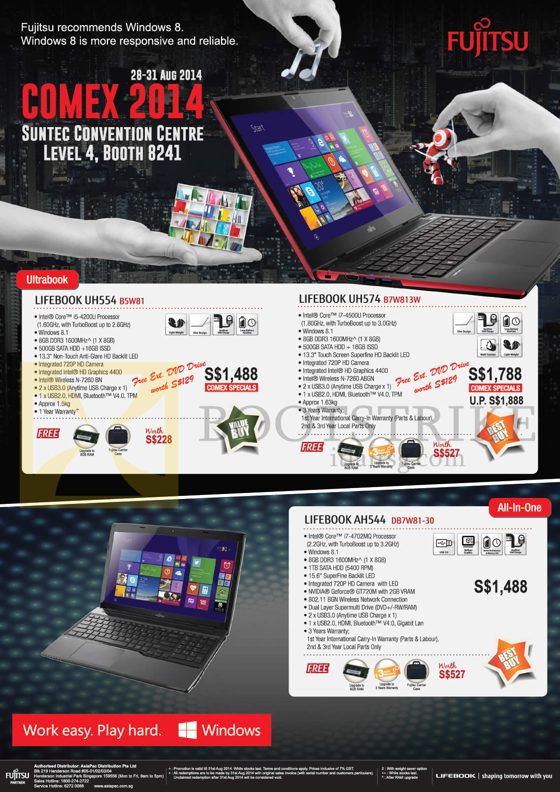 COMEX 2014 price list image brochure of Fujitsu Notebooks Lifebook UH554 BSW81, UH574 B7W813W, AH544 DB7W81-30