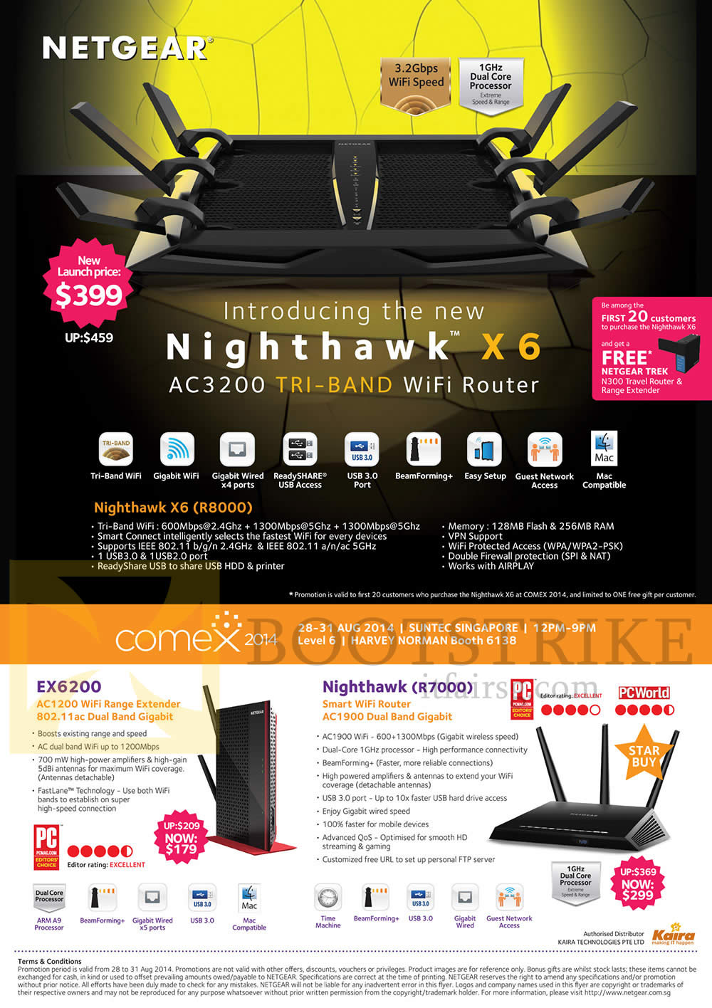 COMEX 2014 price list image brochure of Harvey Norman Netgear Networking Wireless Routers Nighthawk X6 AC3200, R8000, EX6200, R7000