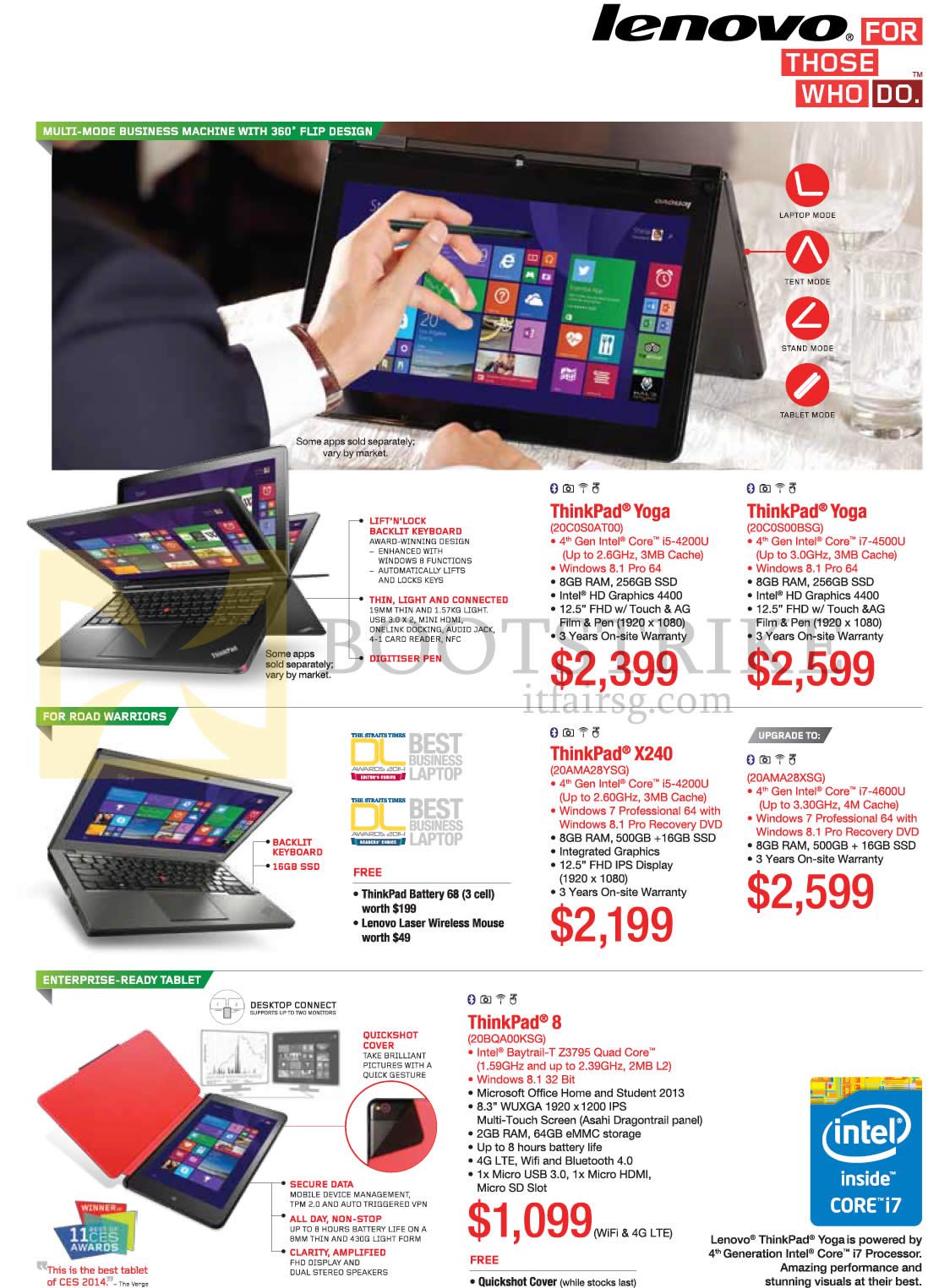 COMEX 2014 price list image brochure of Lenovo Notebooks Tablets ThinkPad Yoga, ThinkPad X240, ThinkPad 8