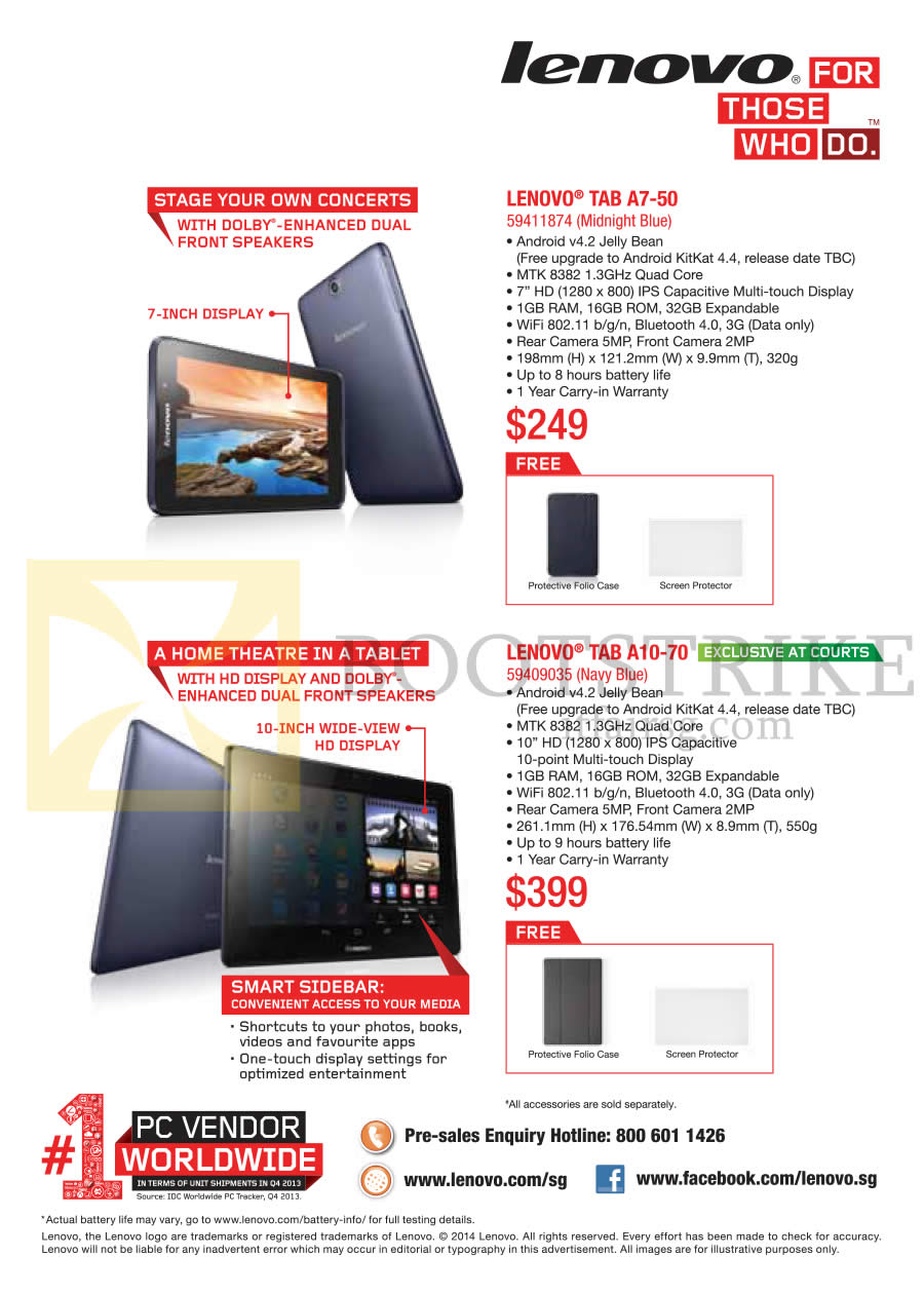 COMEX 2014 price list image brochure of Lenovo Tablets A7-50, A10-70