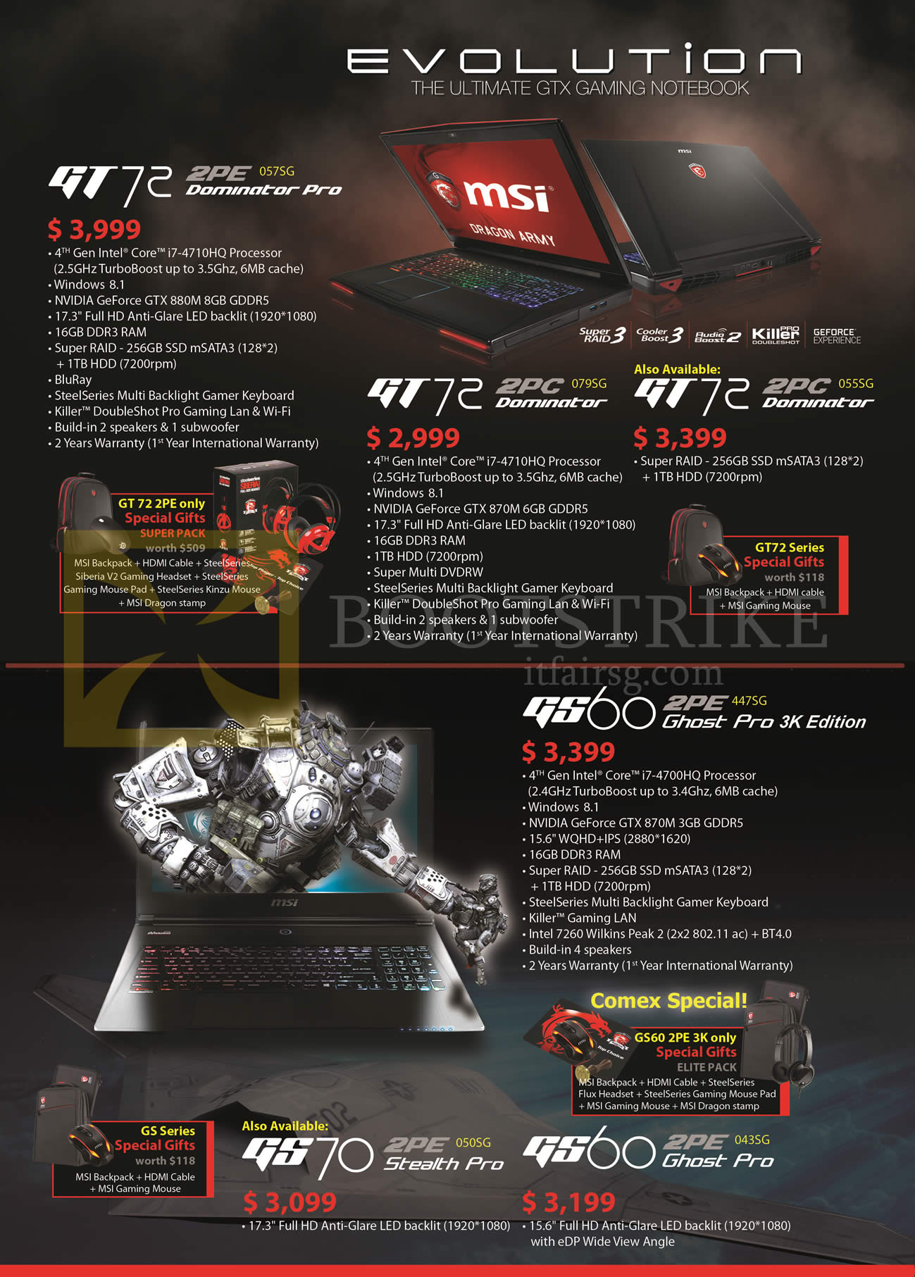 COMEX 2014 price list image brochure of MSI Notebooks GT72 2PE, GT72 2PC, GS60 2PE, GS70 2PE