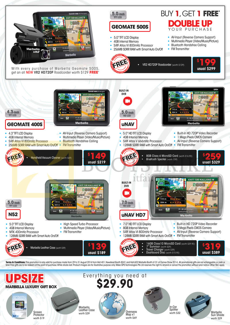 COMEX 2014 price list image brochure of Maka GPS Navigators Geomate 500s, 400s, N52, UNAV HD7, UNAV