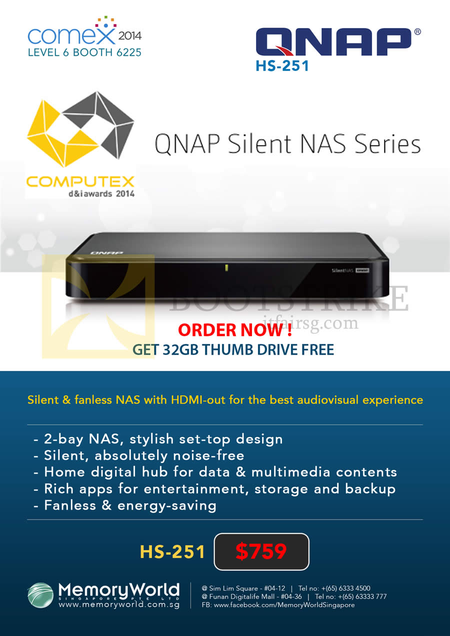 COMEX 2014 price list image brochure of Memory World Qnap NAS HS-251