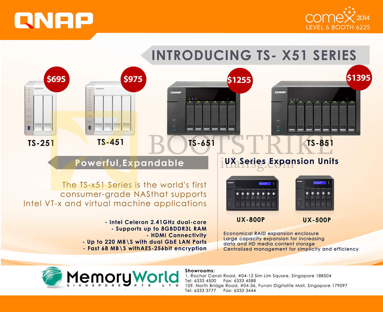 COMEX 2014 price list image brochure of Memory World Qnap NAS TS-251 TS-451 TS-651 TS-851