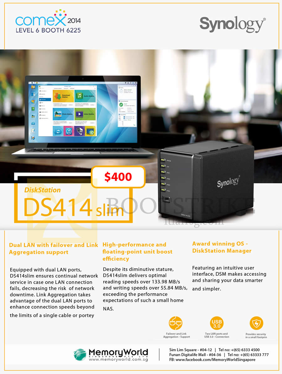 COMEX 2014 price list image brochure of Memory World Synology NAS DiskStation DS414 Slim