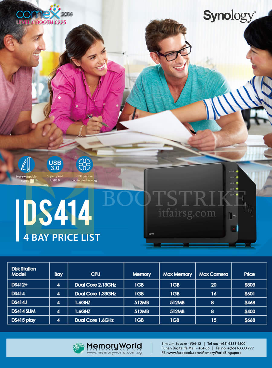 COMEX 2014 price list image brochure of Memory World Synology NAS DiskStation DS414