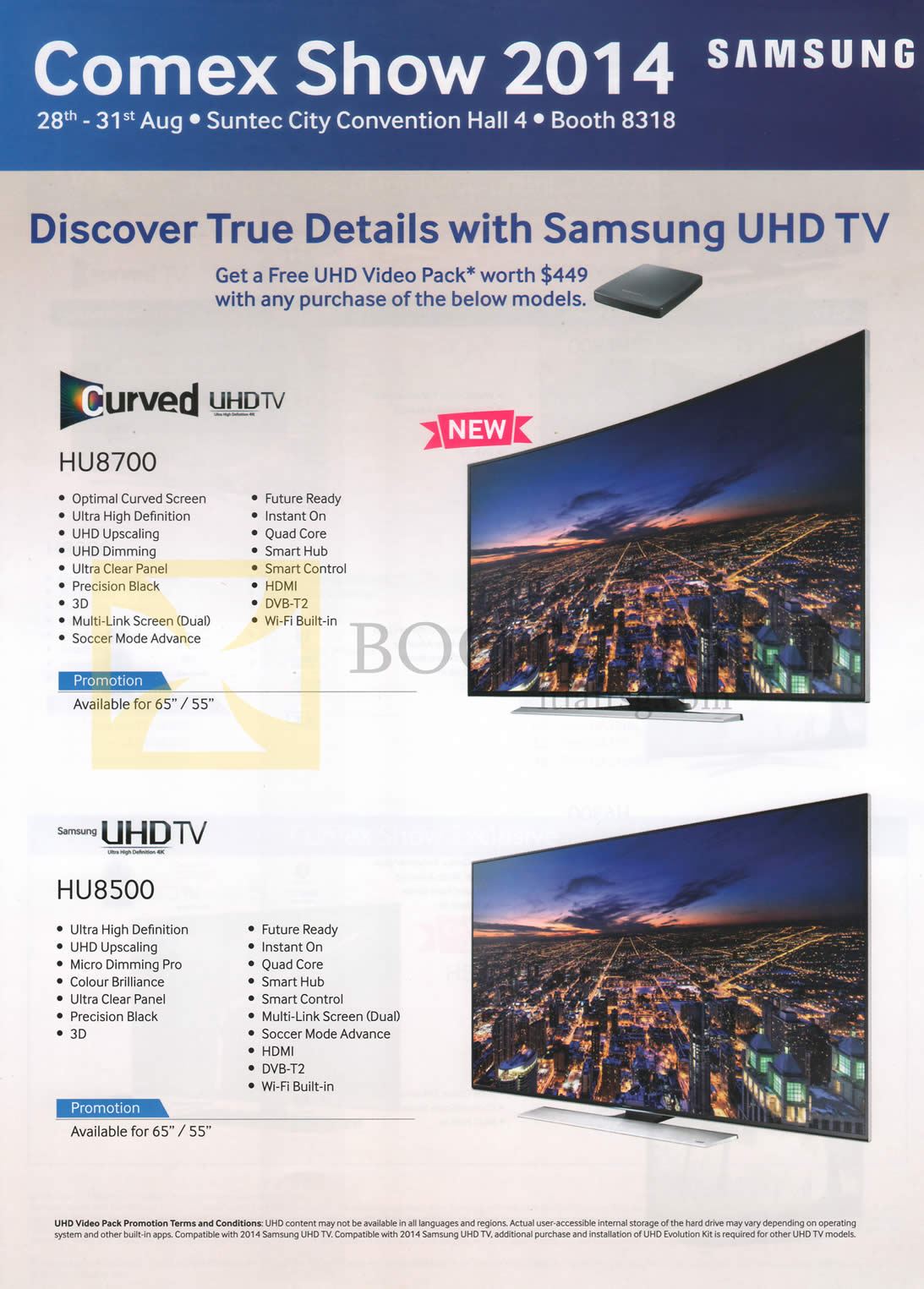 COMEX 2014 price list image brochure of Samsung TVs (No Prices) HU8700, HU8500