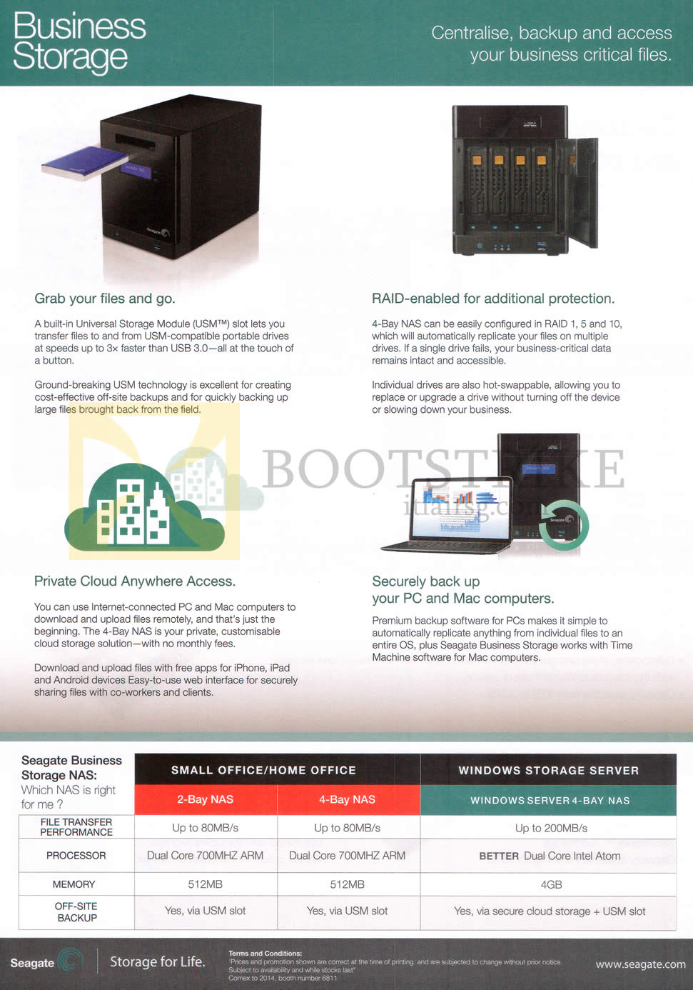 COMEX 2014 price list image brochure of Seagate Business Storage Features 2 Bay NAS, 4 Bay NAS, Windows Server 4 Bay NAS