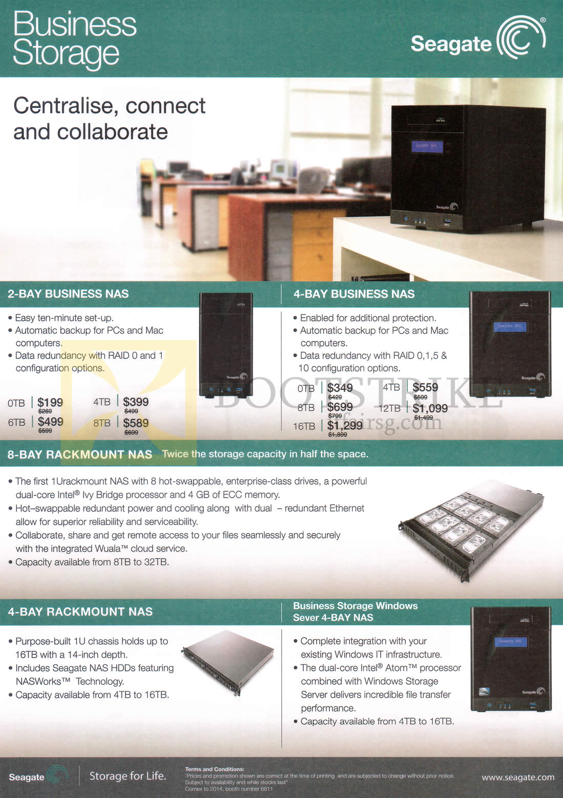 COMEX 2014 price list image brochure of Seagate Business Storage NAS 2 Bay, 4 Bay, 8 Bay Rockmount