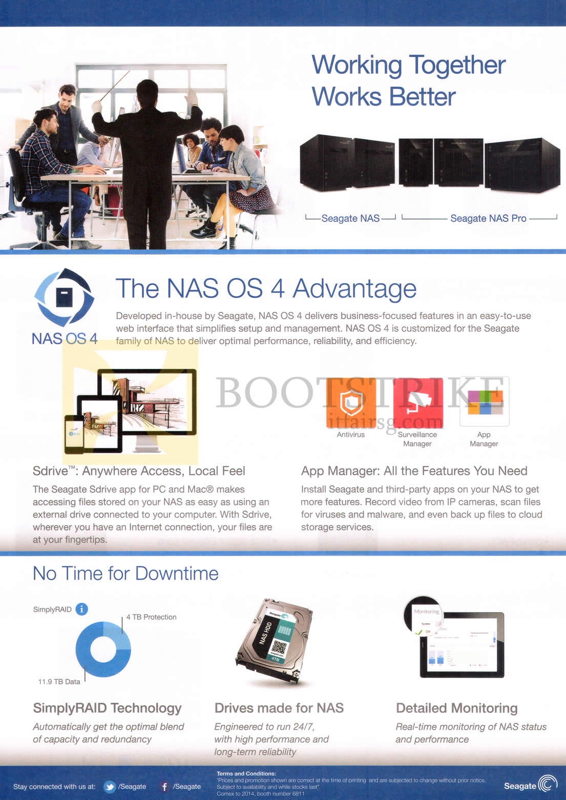 COMEX 2014 price list image brochure of Seagate NAS Pro Features OS 4 Advantage, SimplyRaid