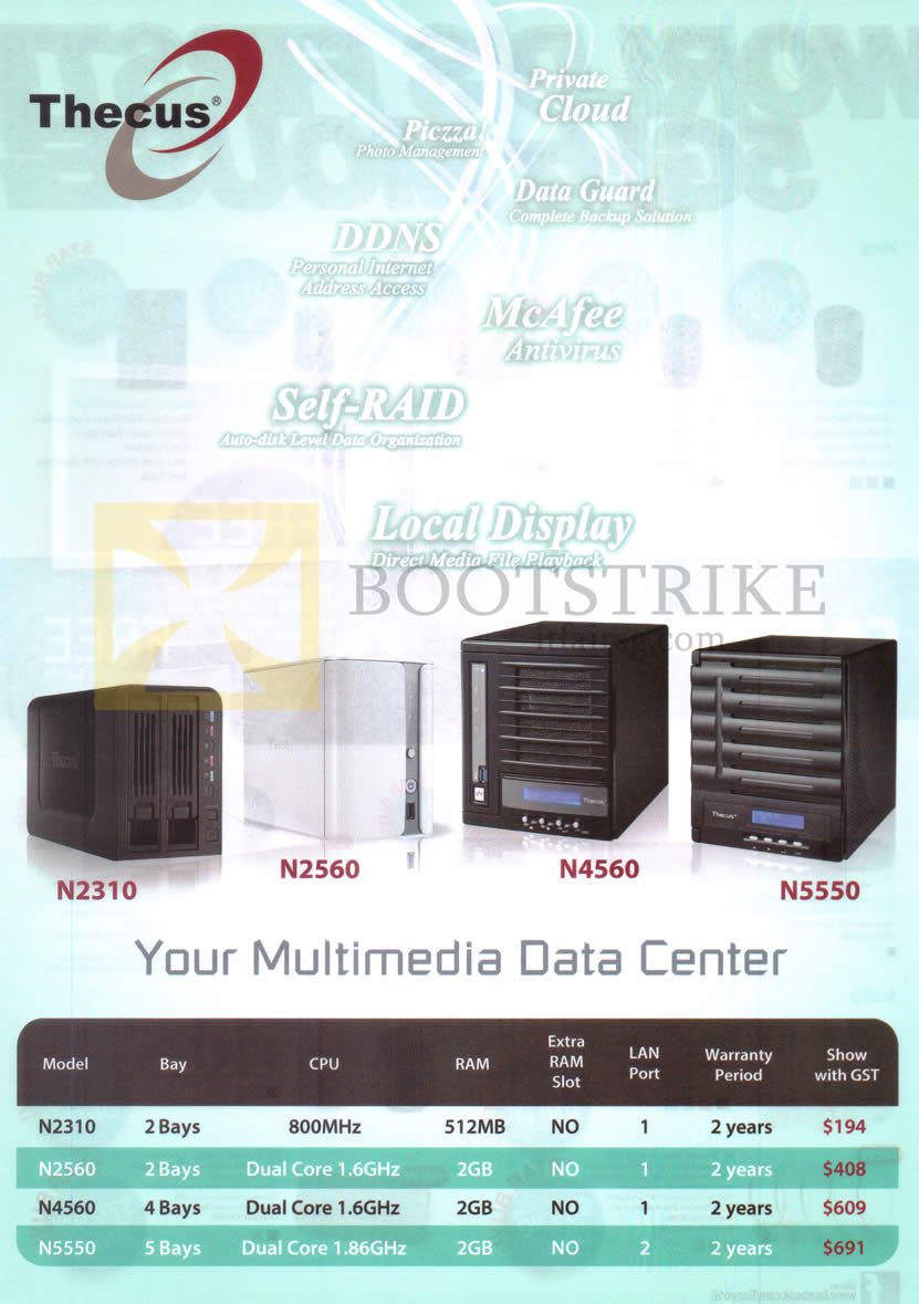 COMEX 2014 price list image brochure of Thecus NAS Multimedia Data Centre N2310, N2560, N4560, N5550