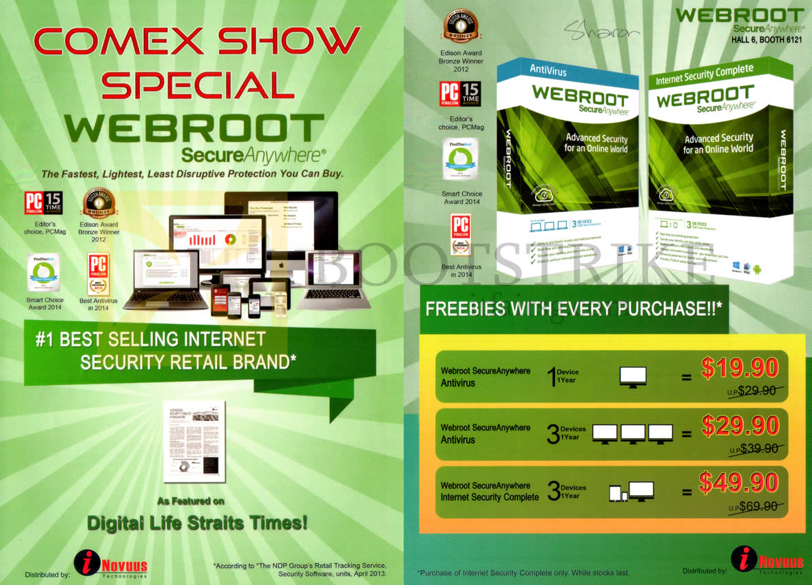 COMEX 2014 price list image brochure of Webroot SecureAnywhere Antivirus, Internet Security Complete