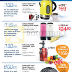 Electric Kettle AEK1700, EG008 LollieEgg Roll Maker, SJ1000 JuiceMax Slow Juicer, VC2000 Robot Vacuum Cleaner