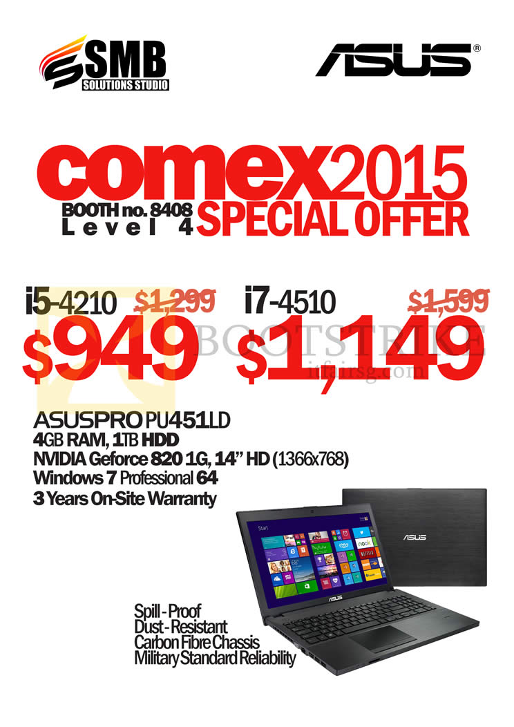 COMEX 2015 price list image brochure of ASUS (SMB Solutions) Notebook AsusPro PU451LD