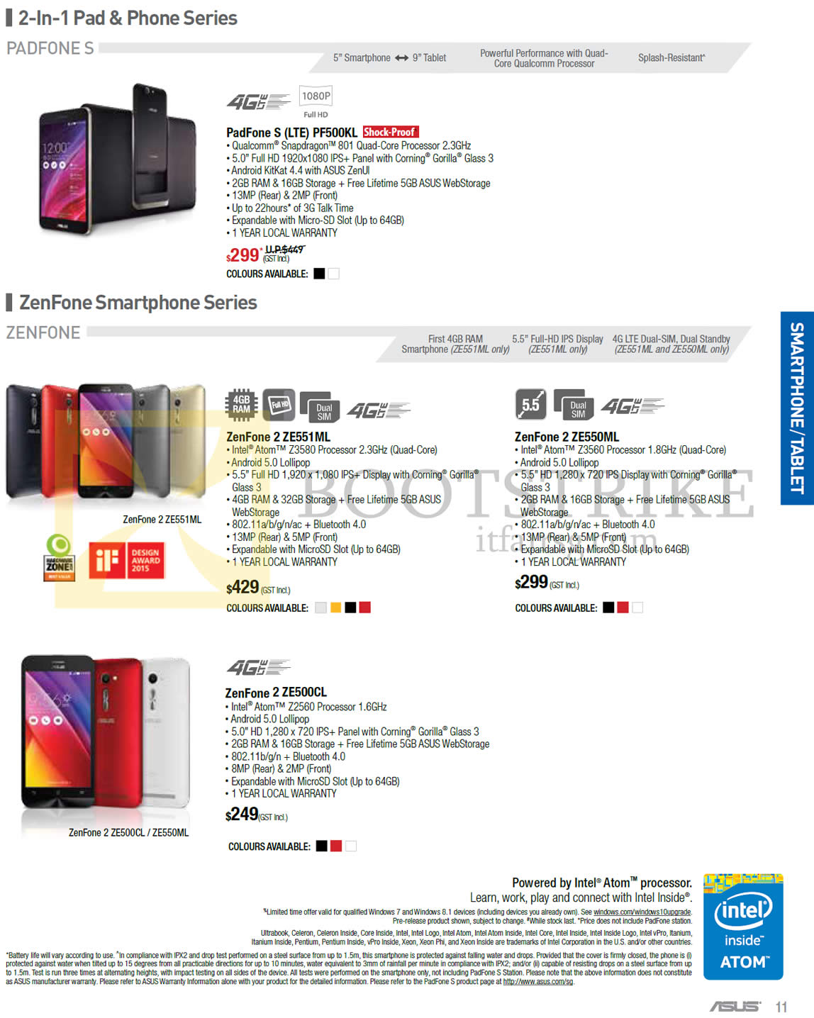 COMEX 2015 price list image brochure of ASUS Mobile Phones Padfone S PF500KL, ZE551ML, ZE550ML, ZE500CL