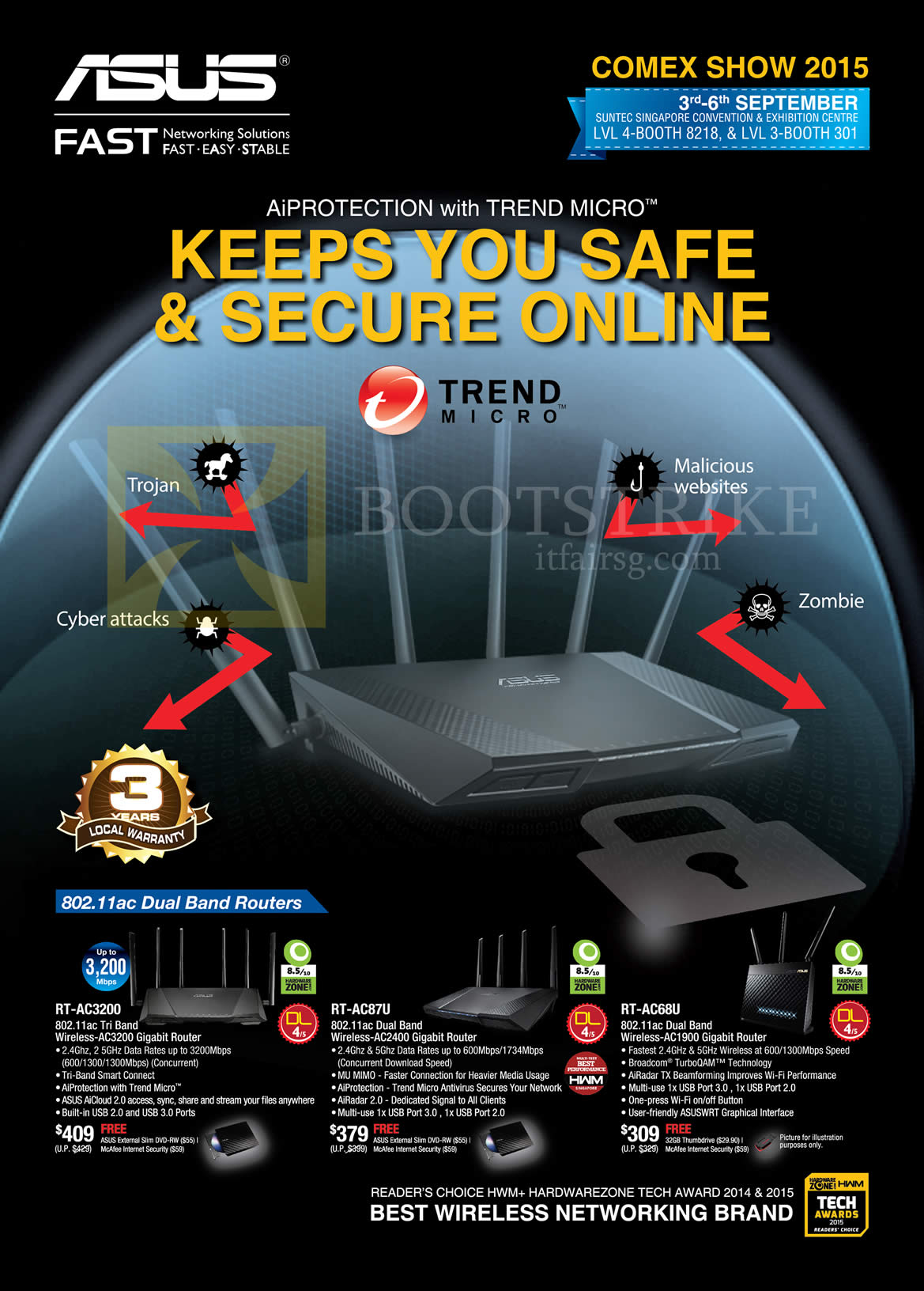 COMEX 2015 price list image brochure of ASUS Networking Routers, RT-AC3200, RT-AC87U, RT-AC68U