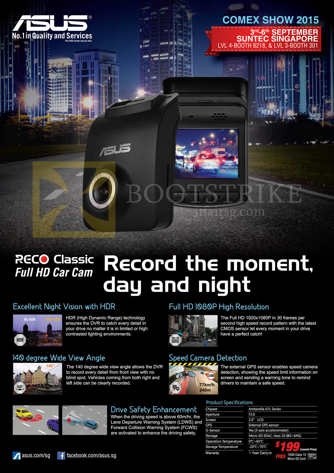 COMEX 2015 price list image brochure of ASUS Reco Classic Car Camera Driving Recorder