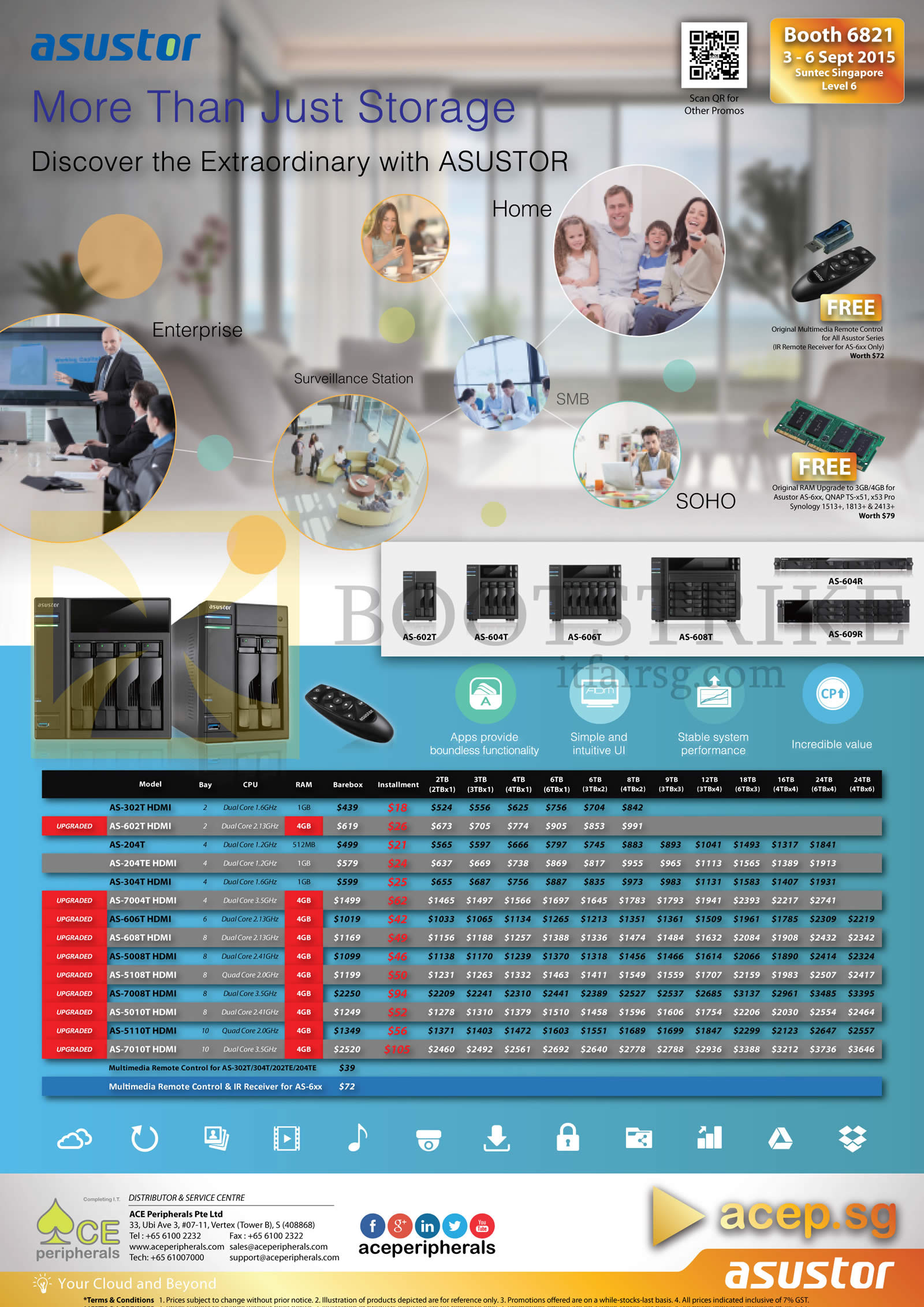 COMEX 2015 price list image brochure of Ace Peripherals Asustor NAS AS-202T,AS-202TE, AS-204T, AS-204TE, AS-302T, AS-304T, AS-602T, AS-604T, AS-606T, AS-608T, AS-7004T, AS-7008T, AS-7010T