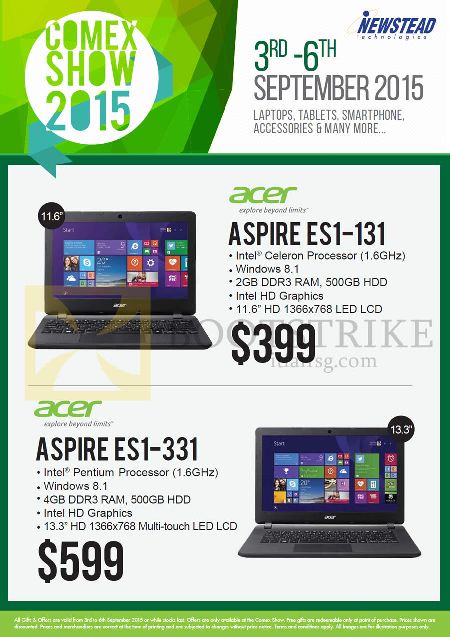 COMEX 2015 price list image brochure of Acer Newstead Notebooks Aspire ES1-131, ES1-331