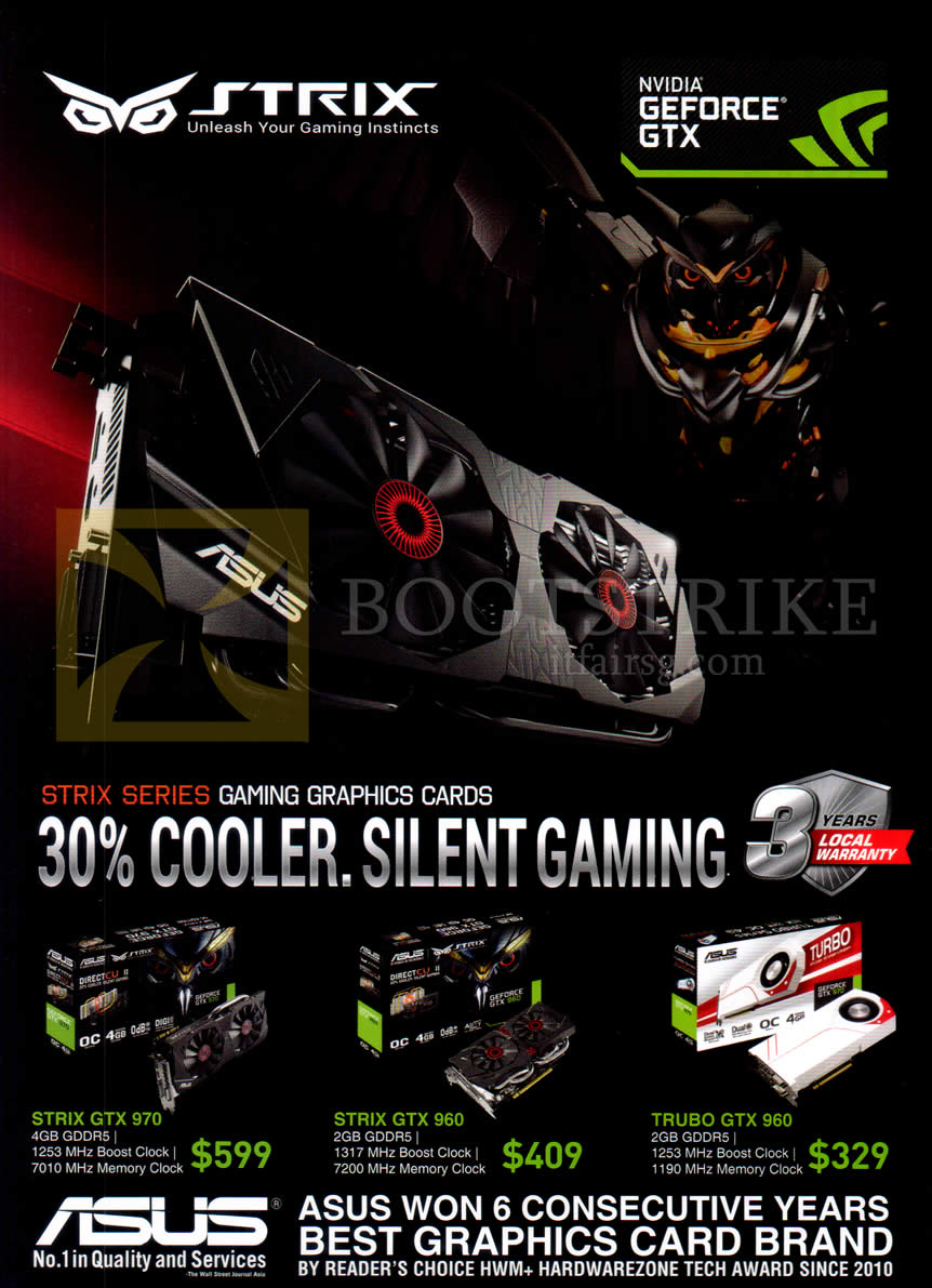 COMEX 2015 price list image brochure of Asus Gaming Graphics Cards STRIX GTX 970, GTX 960, TRUBO GTX 960