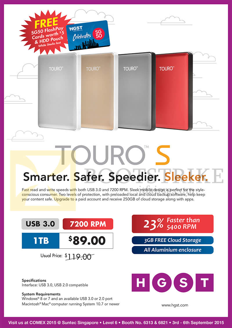 COMEX 2015 price list image brochure of Convergent HGST External Storage Drive Touro S 1TB