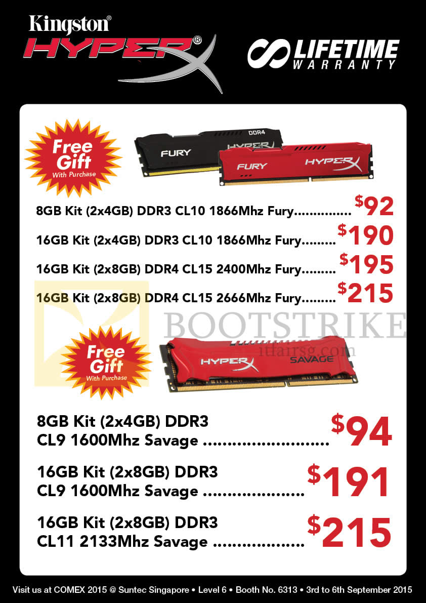 COMEX 2015 price list image brochure of Convergent Kingston RAM HyperX 8GB, 16GB Kit