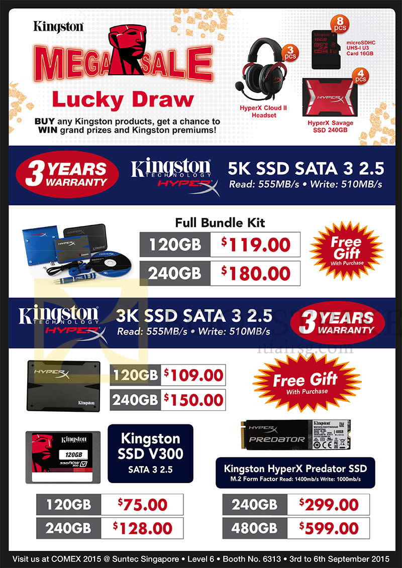 COMEX 2015 price list image brochure of Convergent Kingston SSD HyperX 120GB, 240GB, 480GB