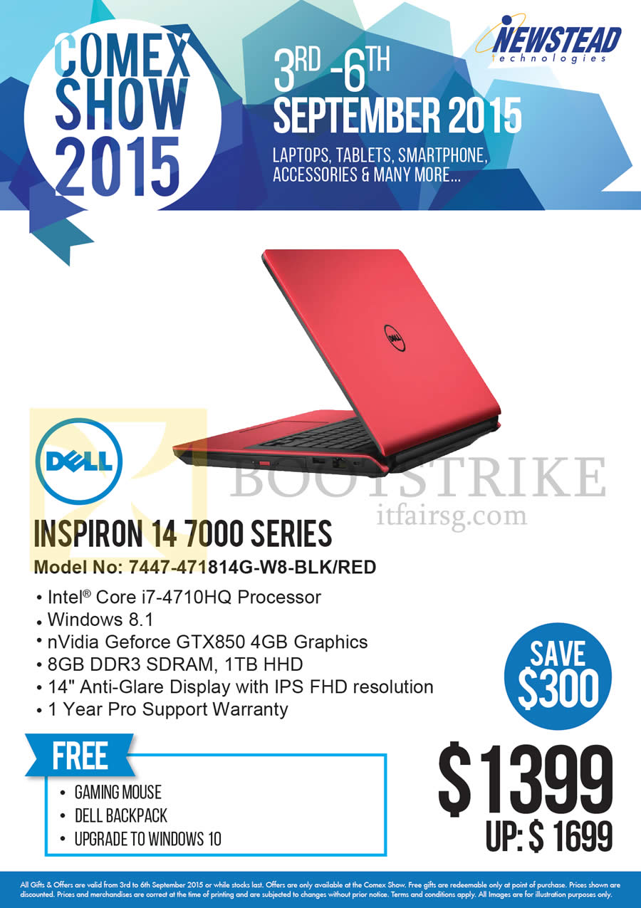 COMEX 2015 price list image brochure of Dell Newstead Notebook Inspiron 14 7000 Series 7447-471814G-W8-BLK, Red