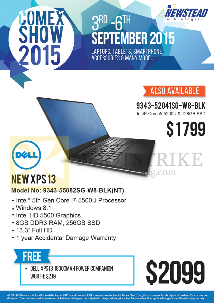 COMEX 2015 price list image brochure of Dell Newstead Notebook New XPS 13 9343-55082SG-W8-BLK NT, 9343-52041SG-W8-BLK