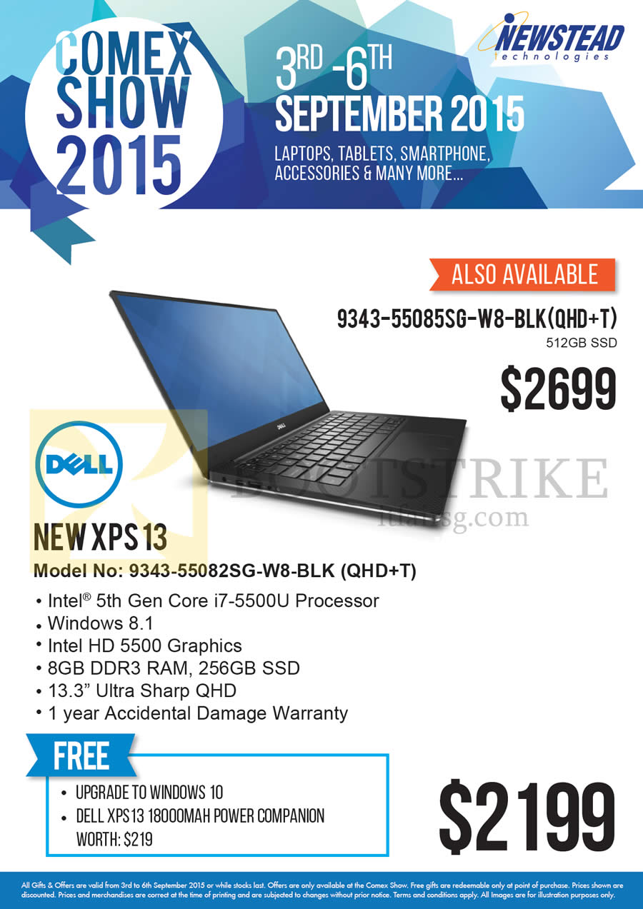 COMEX 2015 price list image brochure of Dell Newstead Notebooks New XPS13 9343-55082SG-W8-BLK, 9343-55085SG-W8-BLK