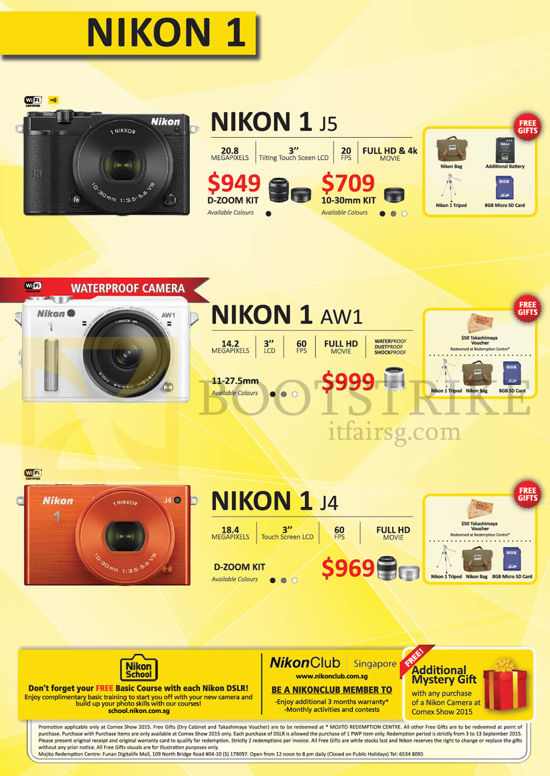 COMEX 2015 price list image brochure of Nikon Digital Cameras, 1 J5, 1 AW1, 1 J4