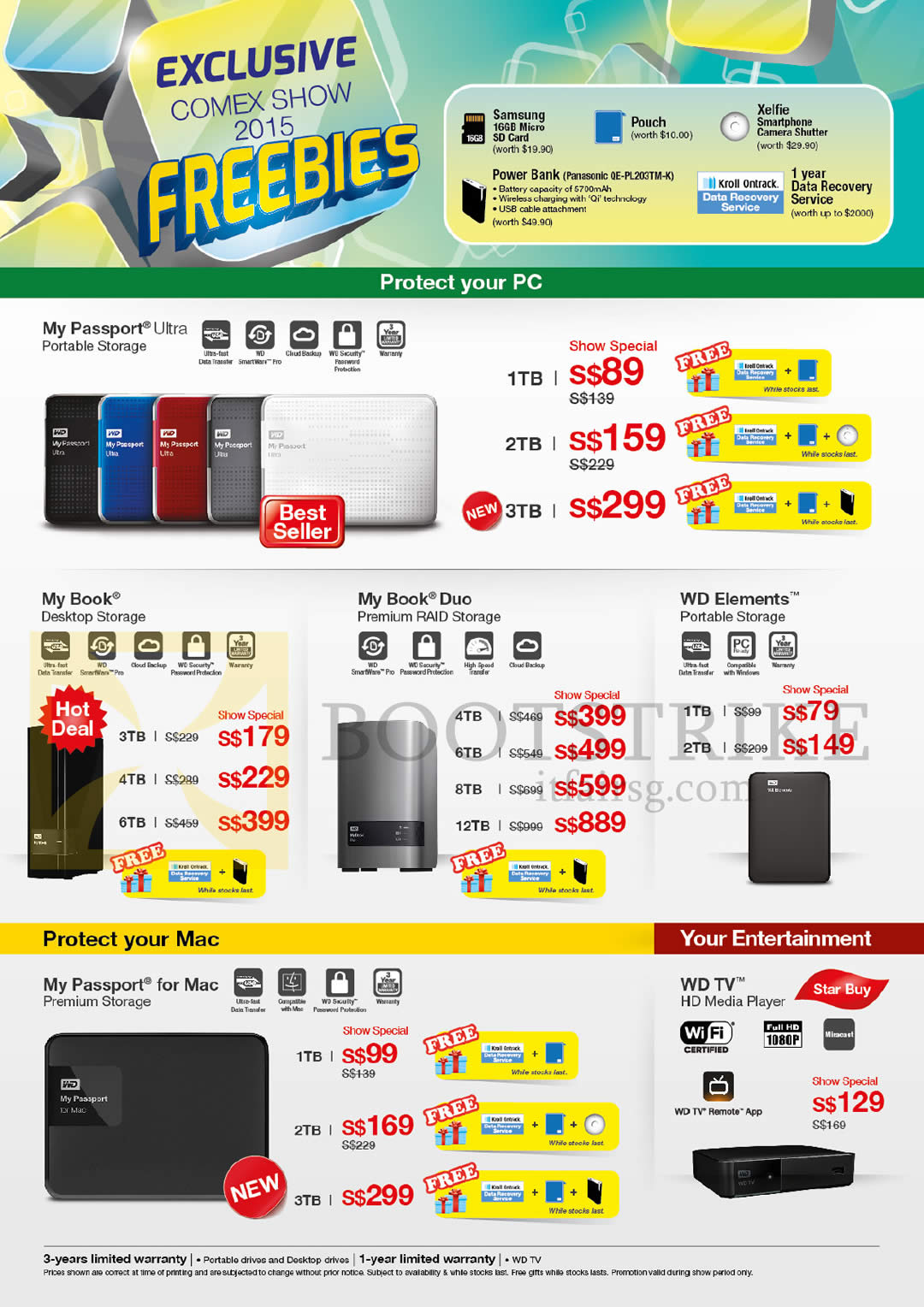 COMEX 2015 price list image brochure of Western Digital WD External Storage My Passport Ultra, My Book, My Book Duo, WD Elements, My Passport For Mac, WD TV 1TB, 2TB, 3TB, 4TB, 6TB, 12TB