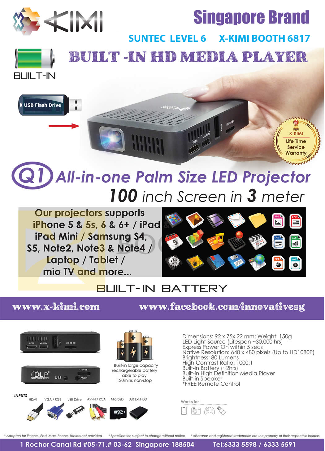 COMEX 2015 price list image brochure of X-Kimi Q1 AIO Palm Size LED Projecter