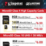 Kingston Memory Cards MicroSD Class 4, Class 10, 8GB, 16GB, 32GB