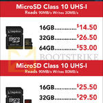 Kingston MicroSD Class 10 UHS-1 16GB, 32GB, 64GB